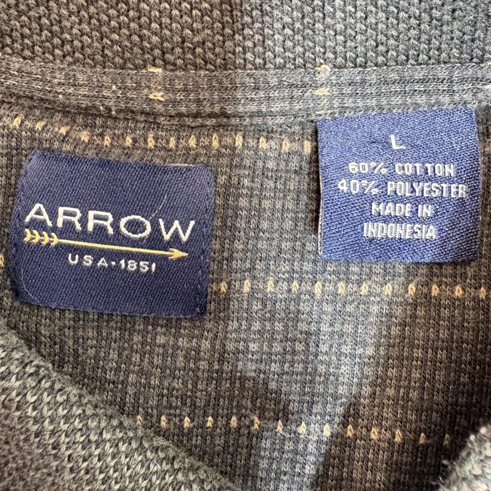Arrow Polo Shirt Mens Large Gray Tan Striped Short Sleeve Textured Pocket Casual